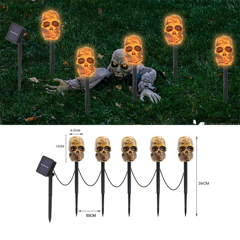 Outdoor impermeável Solar Lights, Halloween Skull Lamp, LED Garden 2023, Paisagem, Luzes de Natal, Home Balcão Lâmpadas, 5 LED, 014