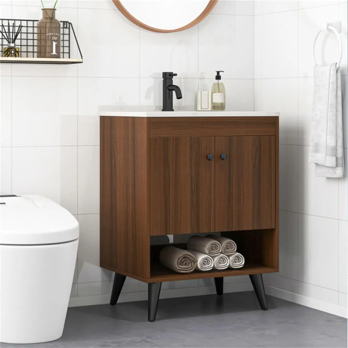 Stylish Wooden Bathroom Cabinet with Built-in Sink – Space-Saving Storage Solution