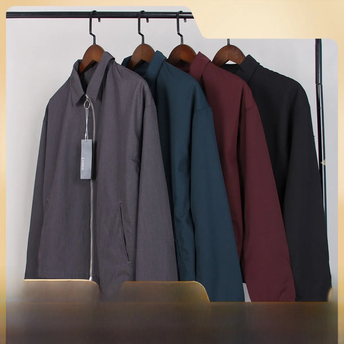 

Короткая куртка с воротником на молнии, мужская модная городская одежда для среднего возраста, верхняя одежда из полиэфирного волокна с длинными рукавами, повседневная одежда для пап