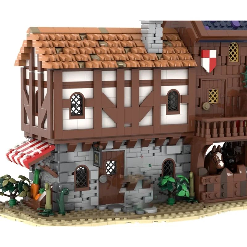 Moc medievale edificio di strada taverna casa in legno modello stabile assemblaggio fai da te giocattoli da costruzione regalo di compleanno per bambini