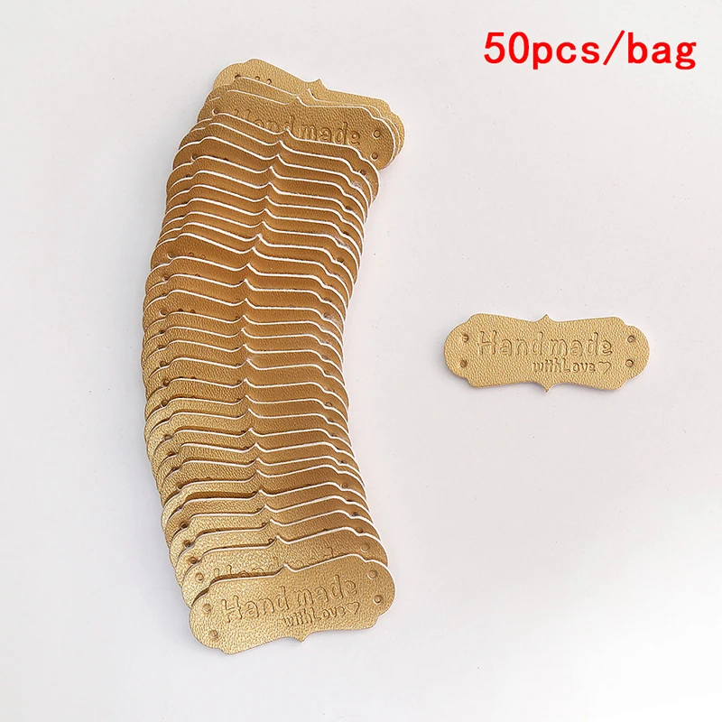 [YA] 50 stuks 41x16mm handgemaakte tags handgemaakte naaiaccessoires kunstleer breilabel voor kleding handgemaakt PU-label voor tas