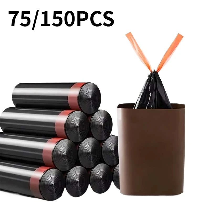 75/150PCS Nero Coulisse Sacchetto di Immondizia Usa E Getta Per Uso Domestico Sottile Grande Capacità Prevenzione Delle Perdite Borse Con Manico In Plastica Portatile