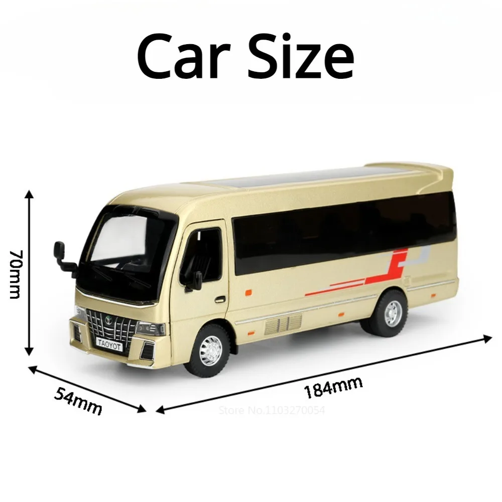 1/32 Coaster Car Toys Model Diecast Alloy Bus Sound Light Pull Back Doors Can Opened Metal Body Rubber Tires Toy Gifts for Kids