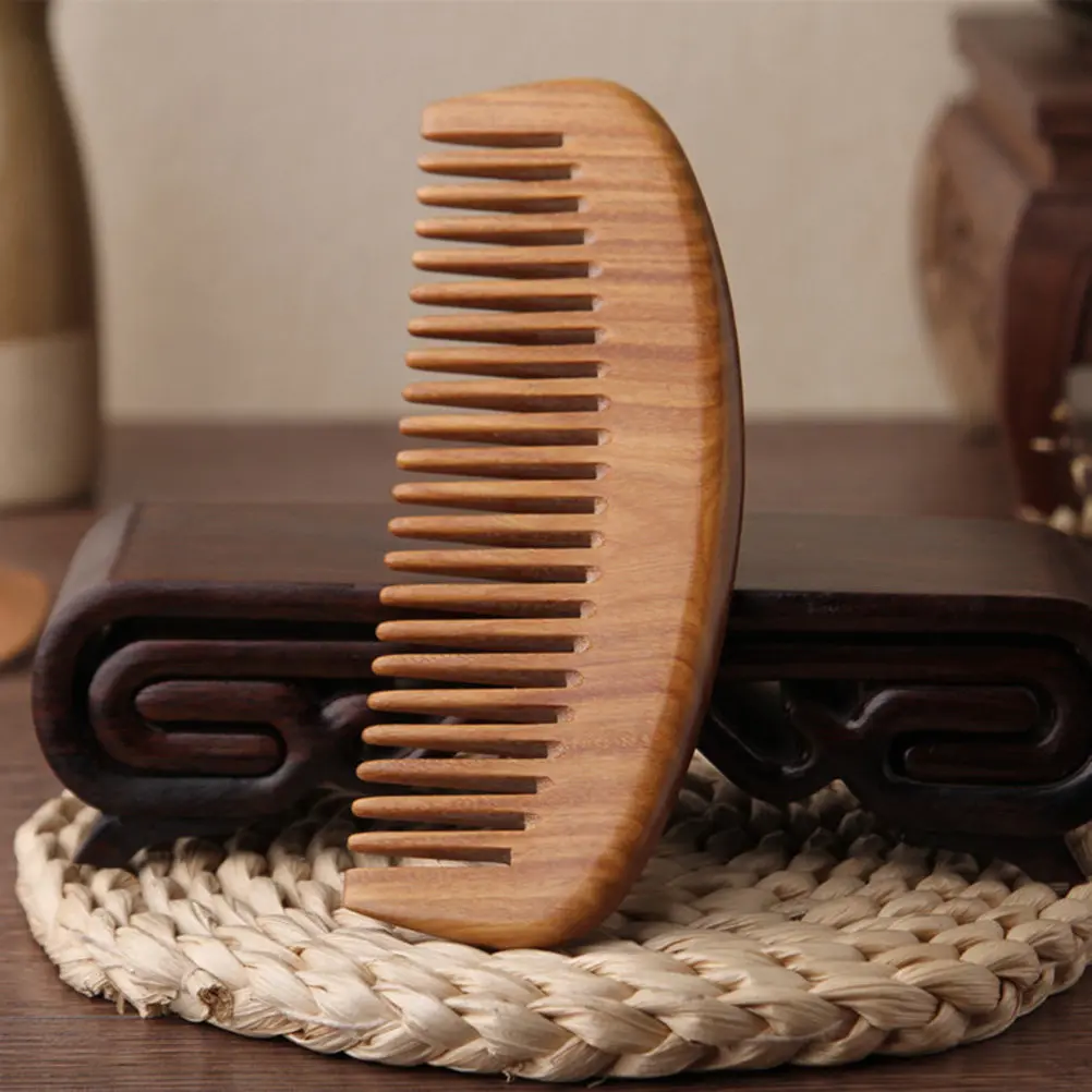 Green Sandalwood Comb Natural Wooden Hair Comb Smooth Close Teeth Anti-Static Massaging Scalp Circulation Detangling Beard Hair