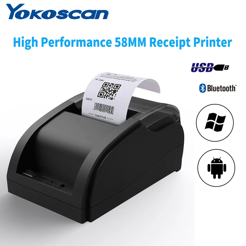 58MM USB+Bluet Thermal Receipt Printer High Speed Printing 80mm/sec, Compatible with ESC/POS Print Commands for restaurant 58A