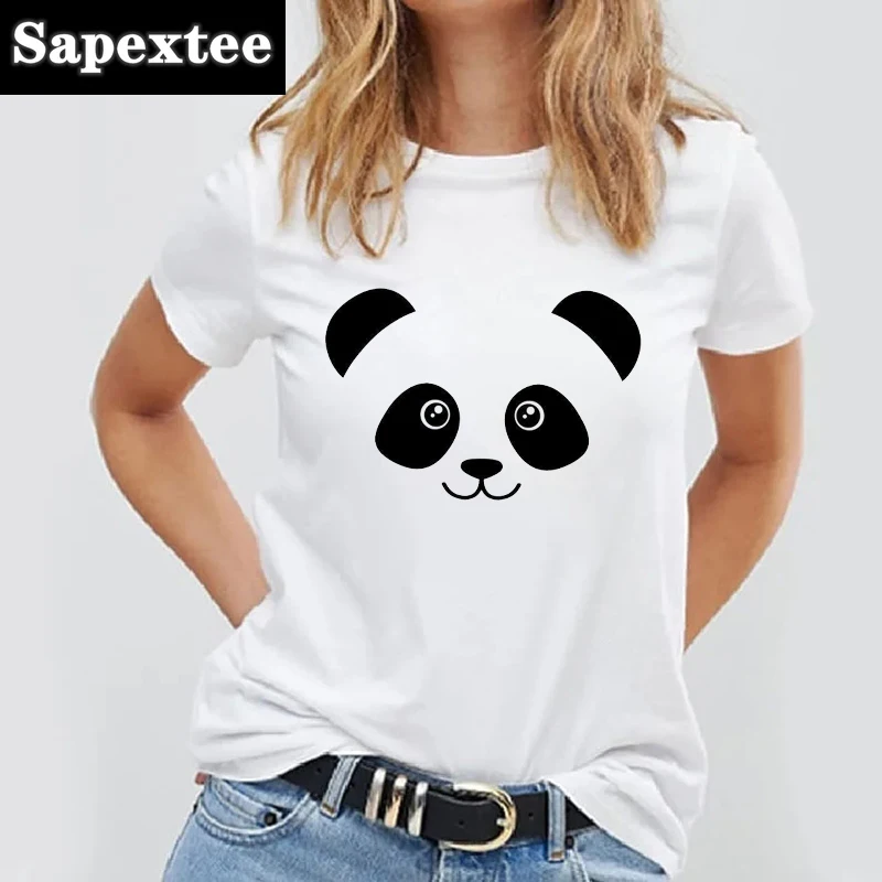 Women T Shirt Simple Design Tops panda Printed female Tee T Shirts Casual Basic Summer White T-shirt Kawaii Lady T-shirts 2021