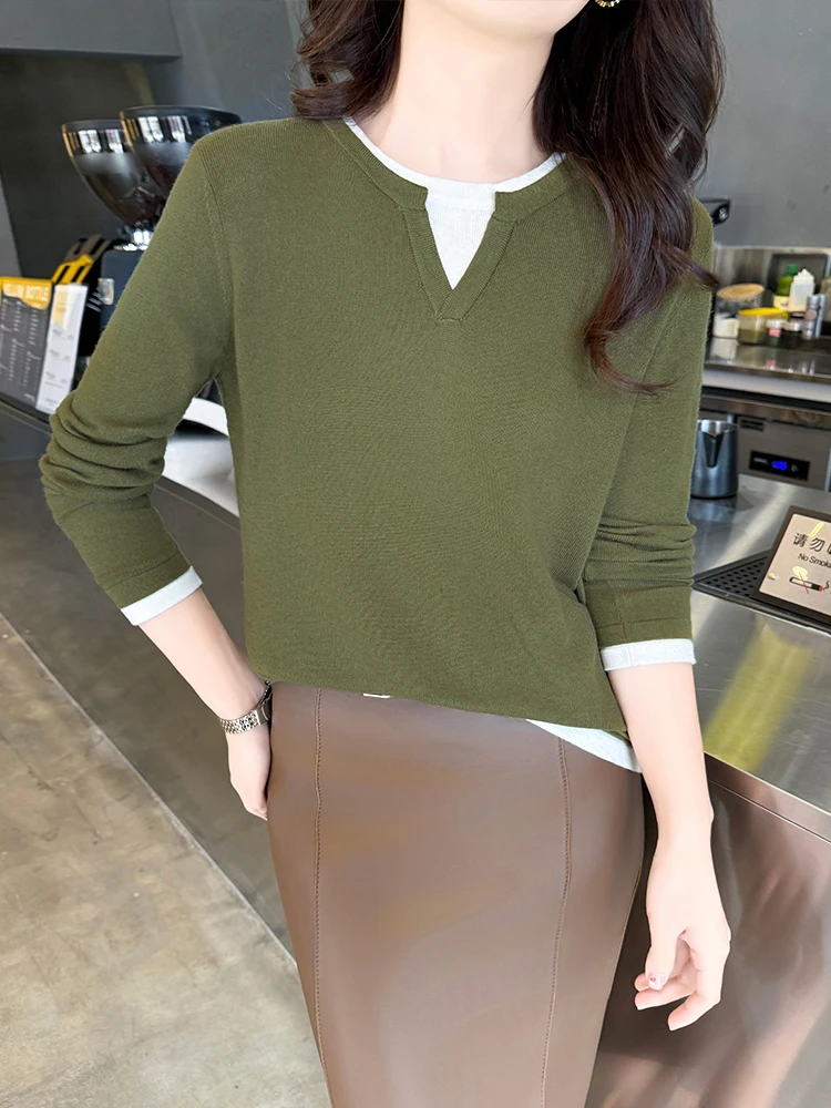 

Solid Color V-neck Women's Top V-neck Wool Pullover Exquisite Women's Knitted Sweater Korean Style Long Sleeved Fashion