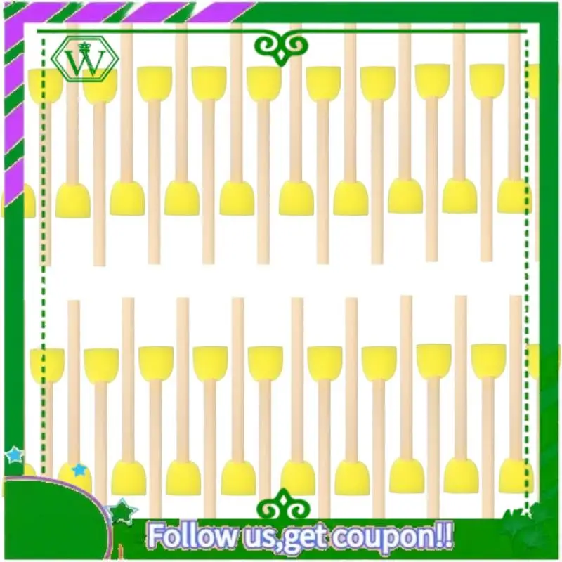 

ABIK-Painting Brushes 40Pcs Round Sponge Paint Brushes With Wooden Handle Foam Paint Brush For Staining Painting Tools