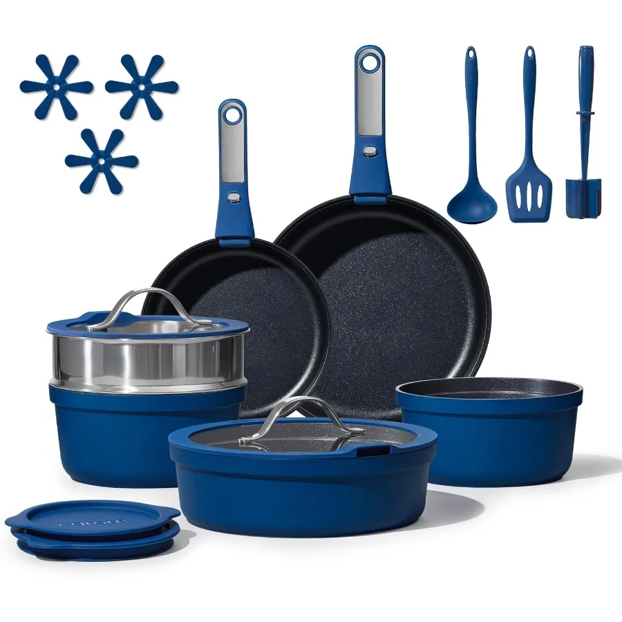 

Набор посуды с антипригарным покрытием, 22 шт., для индукционной посудомоечной машины и духовки со съемными ручками, идеально подходит для автофургона и компактного комплекта