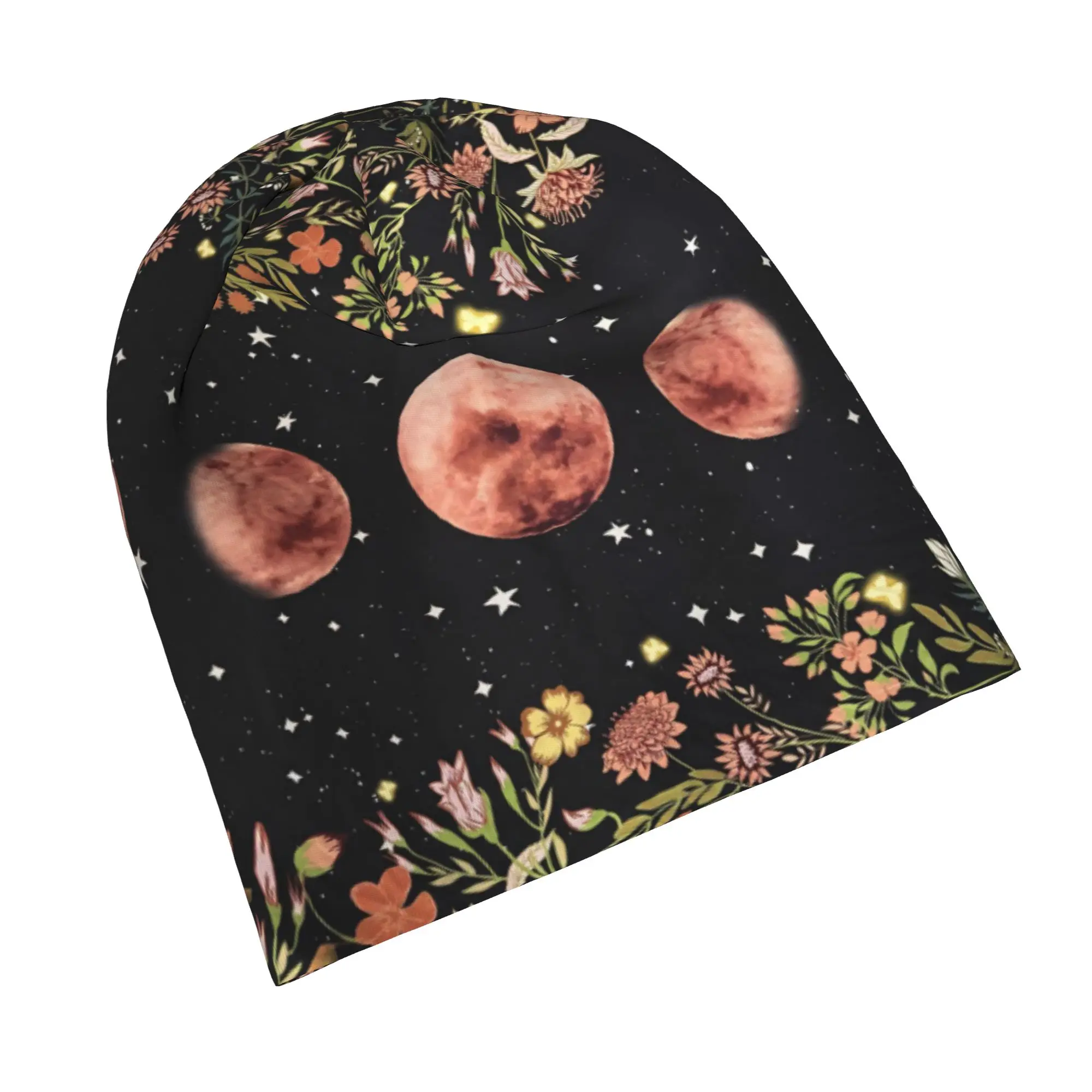 Sun and Moon Bonnet Hat Fashion Ski Mysterious Foral Skullies Beanies Hats Unisex Warm Dual-use Caps