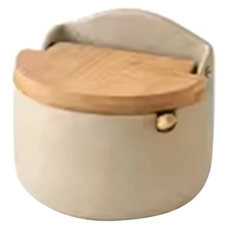 

BYBS-Japanese Style Clay Seasoning Jar With Bamboo Lid Spoon Kitchen Storage Container For Salt, Sugar, Spices Box 1Pcs