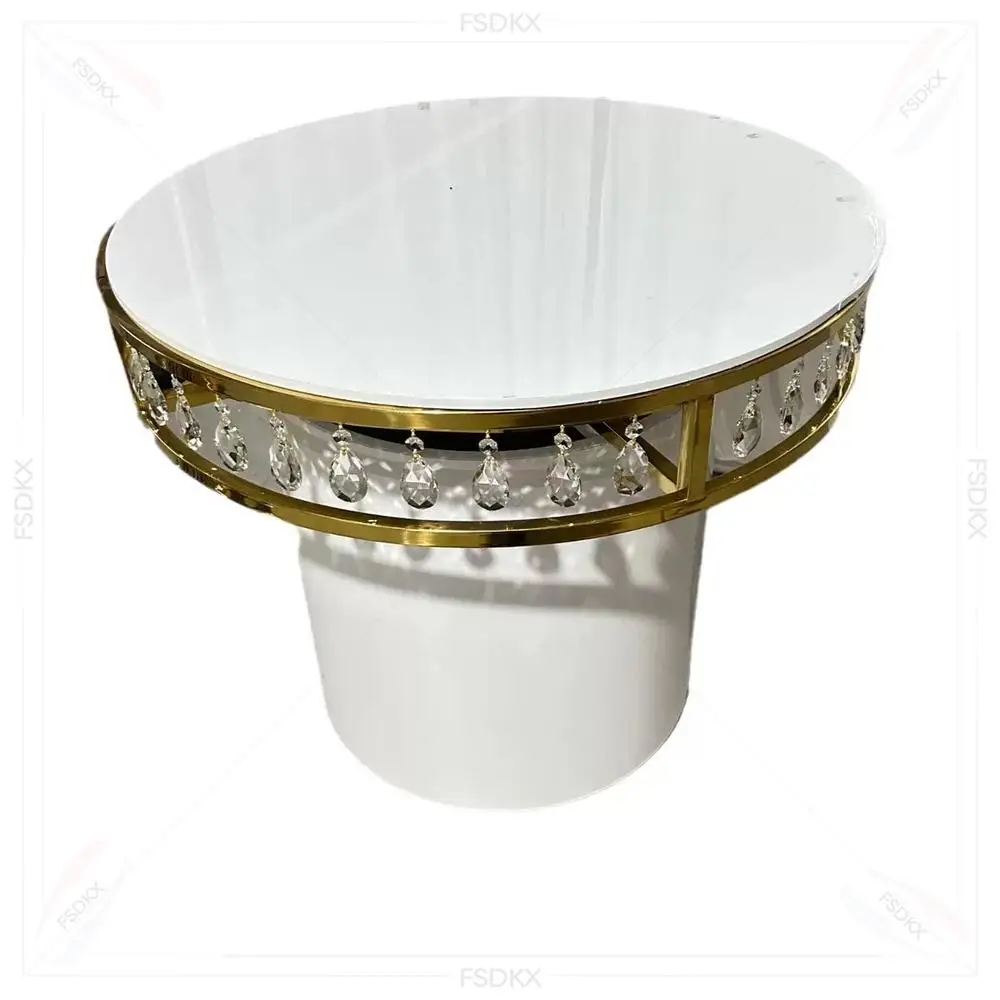 

FSDKX Gold Wedding Cake Table Round Mirror Glass Metal for Outdoor Hotel Wedding Dining Rental Furniture