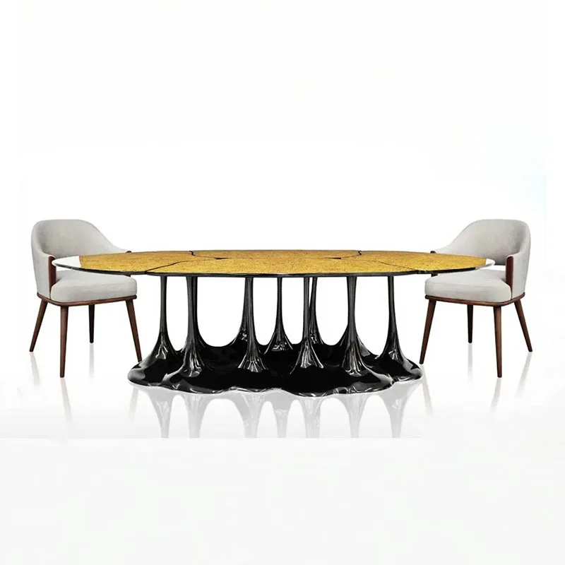 Italian glass dining table light luxury luxury luxury villa high-end home design artistic stainless steel dining table