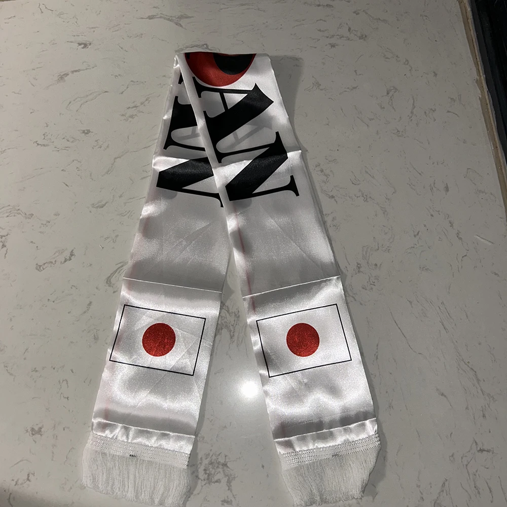 （TIKI FLAG）Japan Scarf 14x135cm Double-sided Printed Japan Flag Satin Japanese Scarf Suitable for world cup Sports Events