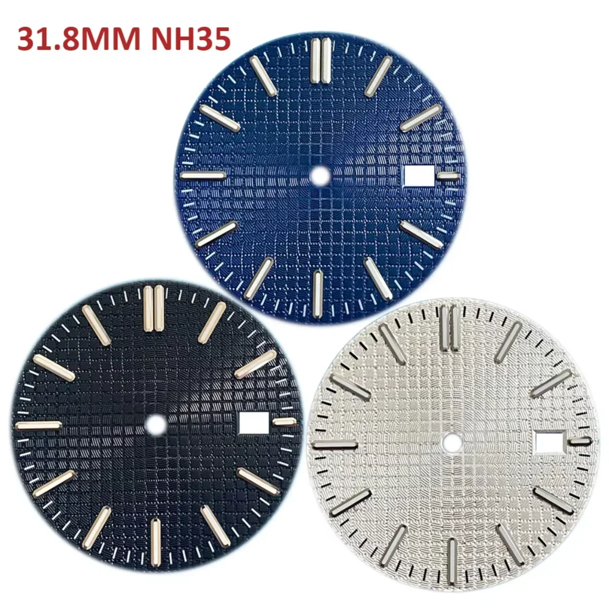 

31.8MM Watch Dial Single Calendar for NH35/NH35A Movement with Green Luminous Wristwatch Dial Accessories Blue Black White Color