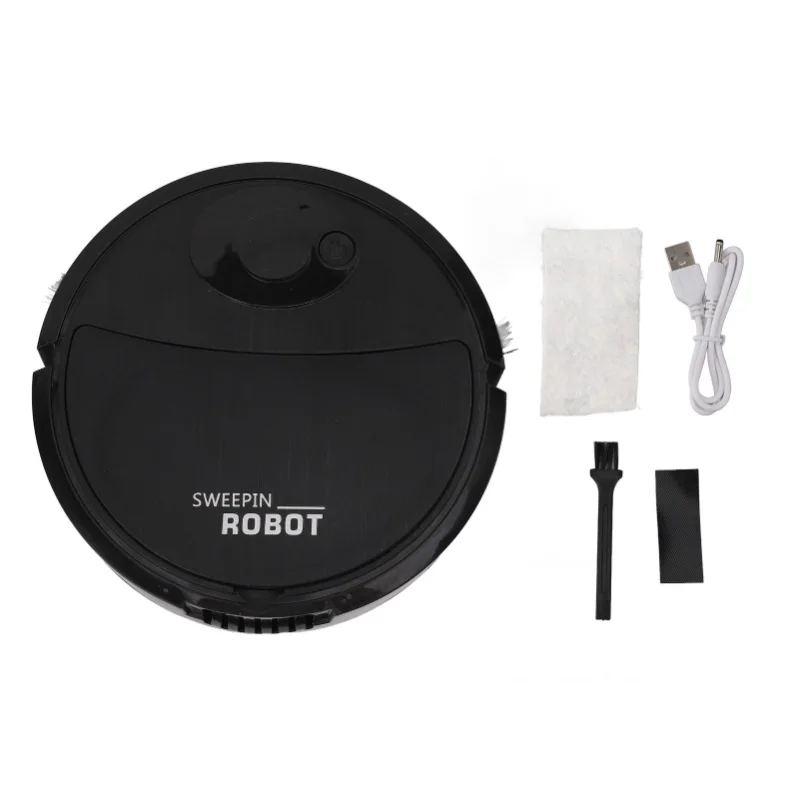 Smart Robot Vacuum Cleaner Black 3-in-1 Strong Suction Sweeping Bots with Swivel Wheel Mini Mopping Function for Hard Floor