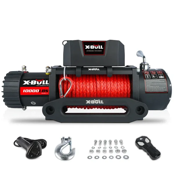 

X-BULL Electric Winch 10000 LBS 12V Synthetic Rope Load Capacity Red Rope Towing Truck Off Road