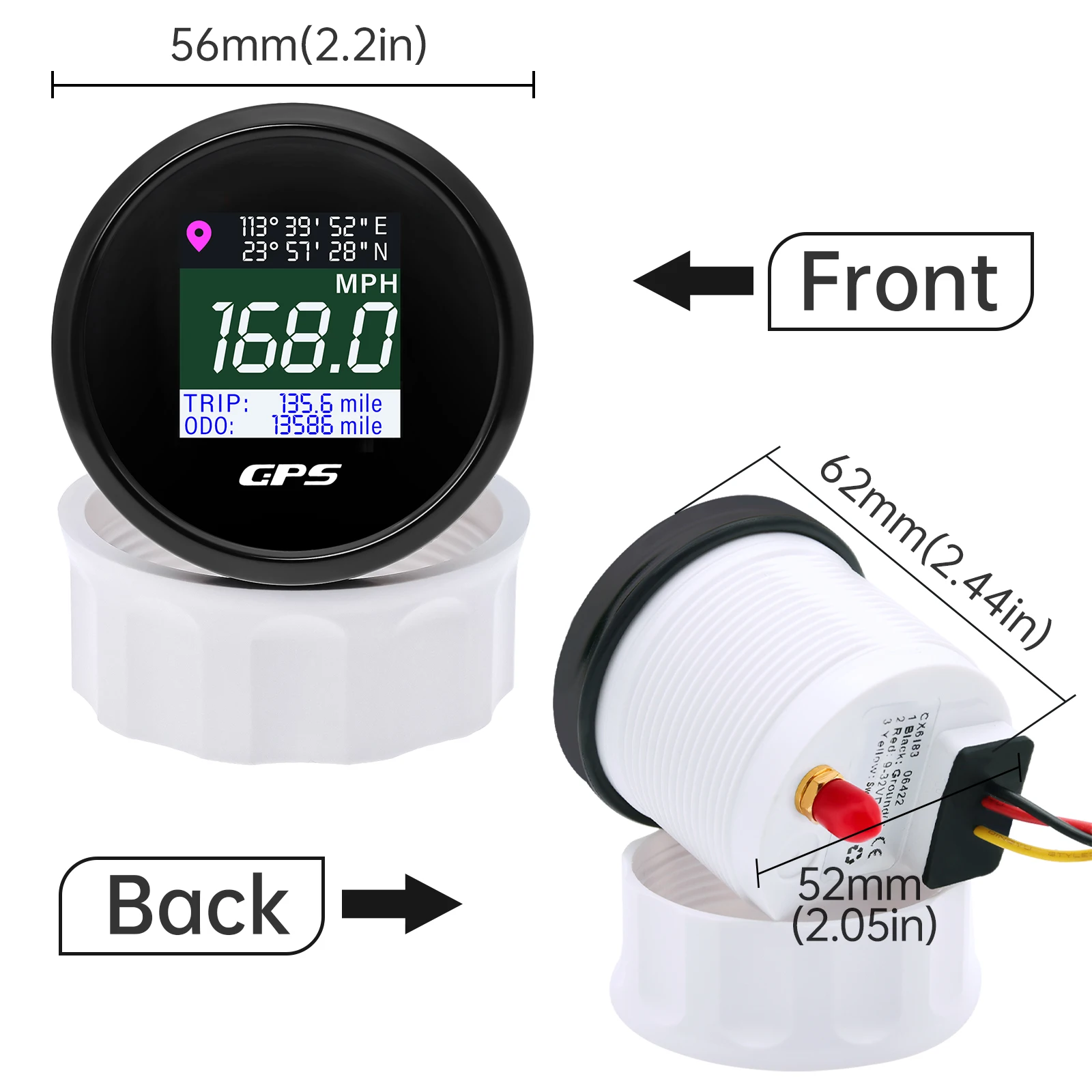 316 Stainless Steel 52mm Car Boat Digital GPS Speedometer KMH MPH Odometer Speed Gauges Meter Trip Voltmeter with GPS Antenna