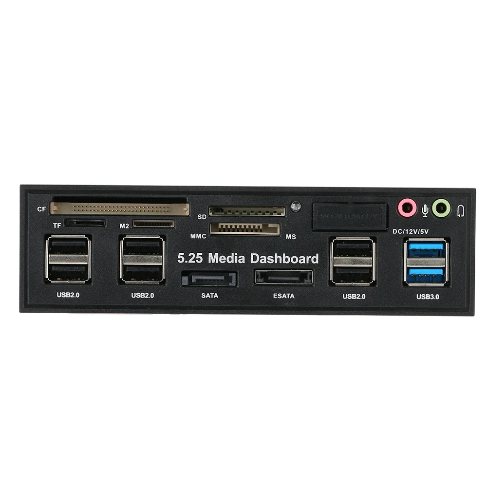 Multifunktions-USB-3.0-Hub, SATA-Anschluss, integrierter Kartenleser, PC, Armaturenbrett, Medien, Frontplatte, Audio für SD MS M2 MMC-Speicherkarten