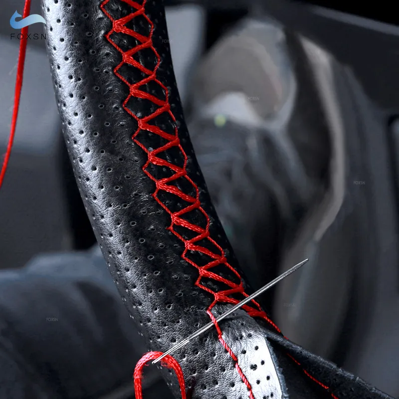 For Peugeot 307 CC 407 SW 2004 2005 2006 2007 2008 2009 Hand-stitched Perforated Leather Steering Wheel Cover Protective Trim
