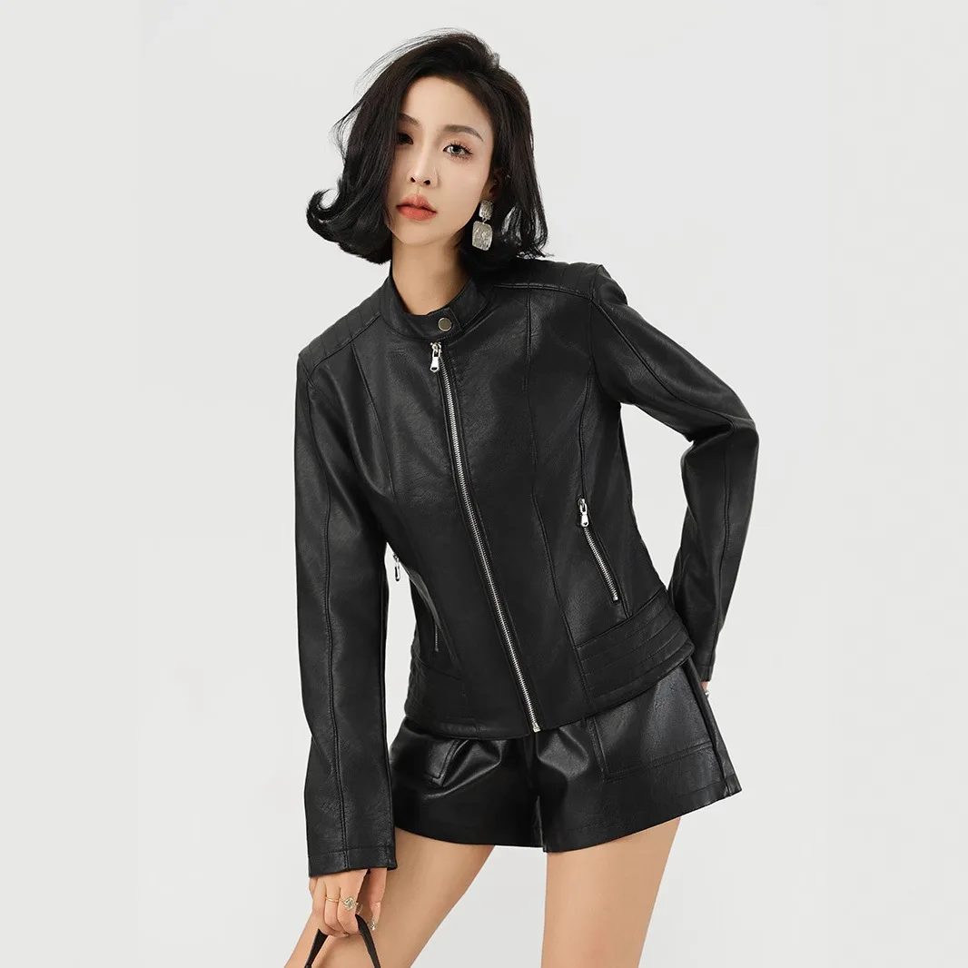 2026 نمط دراجة نارية للرجال الوقوف طوق أزياء قصيرة سترة جلدية PU