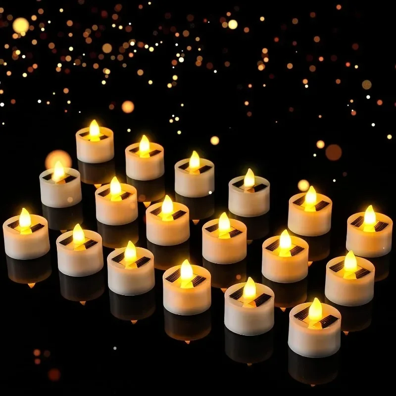 1-10PCS Solar Flickering LED Tea Light Waterproof Flameless Candle for Outdoor Holiday Christmas Halloween Yard Table Decoration