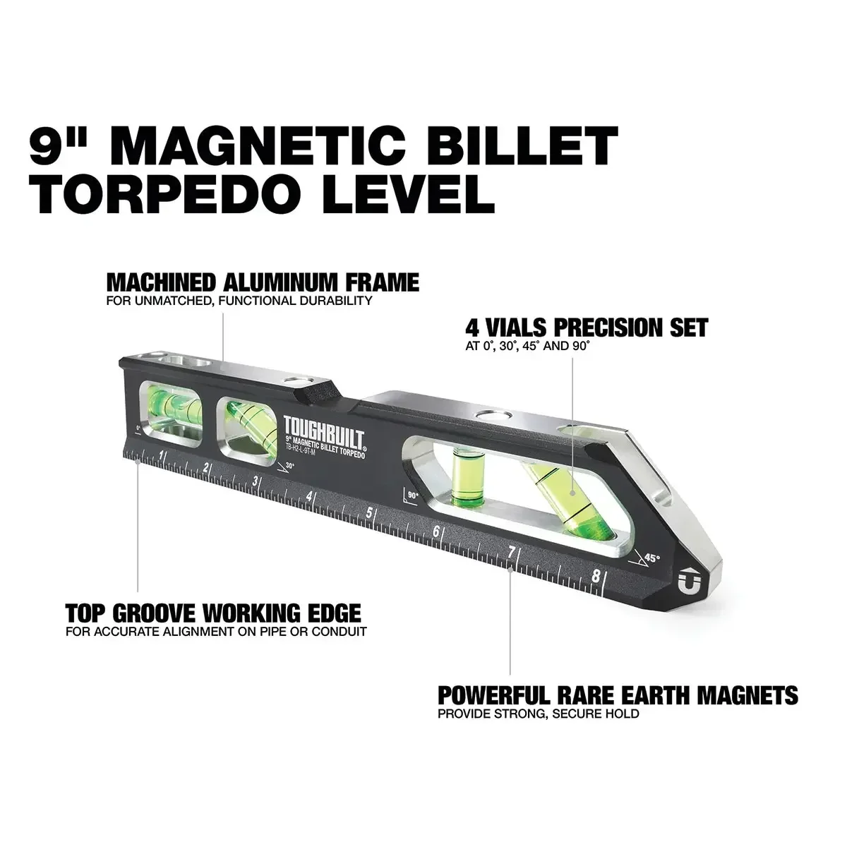 TOUGHBUILT TB-H2-L-9T-M 9-in Magnetic Billet Torpedo Level Leveling Decoration Balance Power Tool Accessories