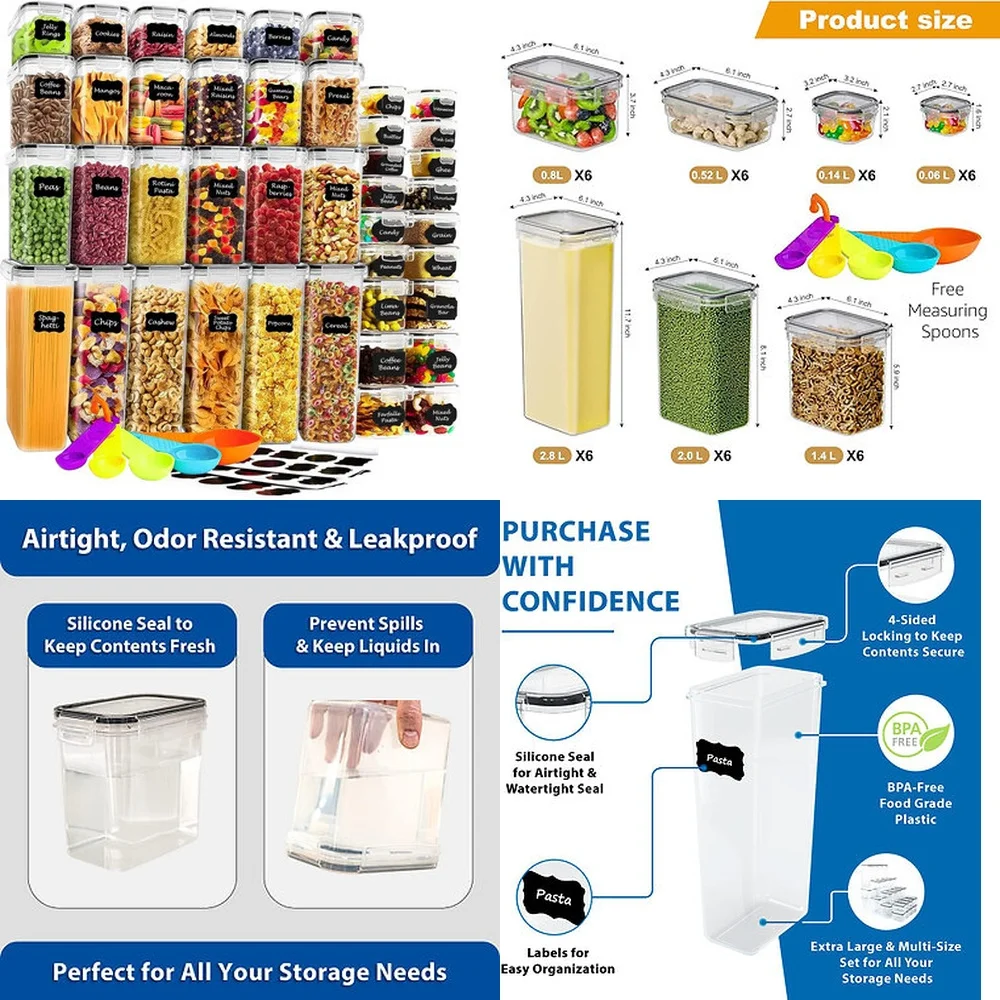 

42 Pcs Kitchen Food Storage Container Set Airtight Leak Proof Durable BPA Free Microwave Safe Reusable Plastic Containers for