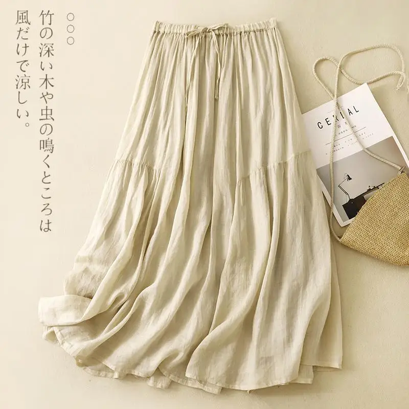 New Arrival Summer Arts Style Women Elastic Waist Loose A-line Dress All-matched Casual Double-deck Cotton Long Skirt