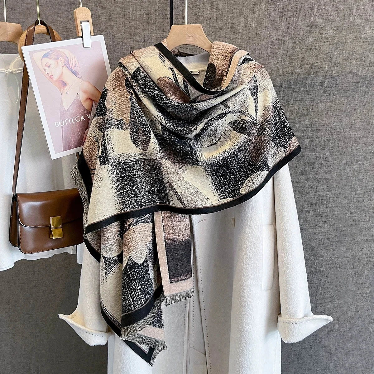 

Новый элегантный шарф с цветком, имитация кашемира, мягкая теплая шаль с бахромой, новый осенне-зимний холодостойкий ветрозащитный шарф-одеяло