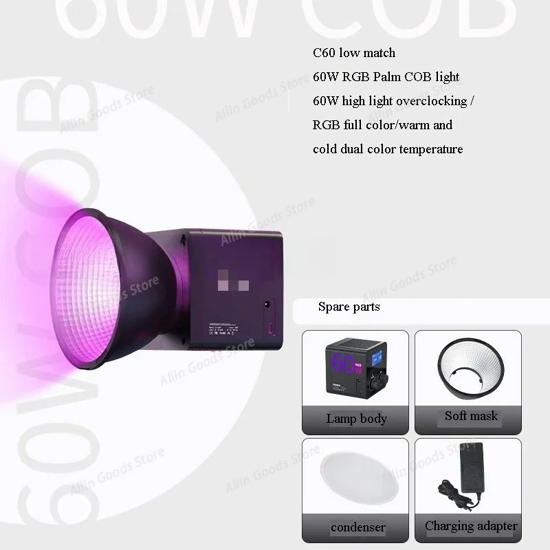 60W Photography Fill Light Portable COB RGB Video Light 2500-6500K 6700mAh For Outdoor Studio Video Recording Shooting