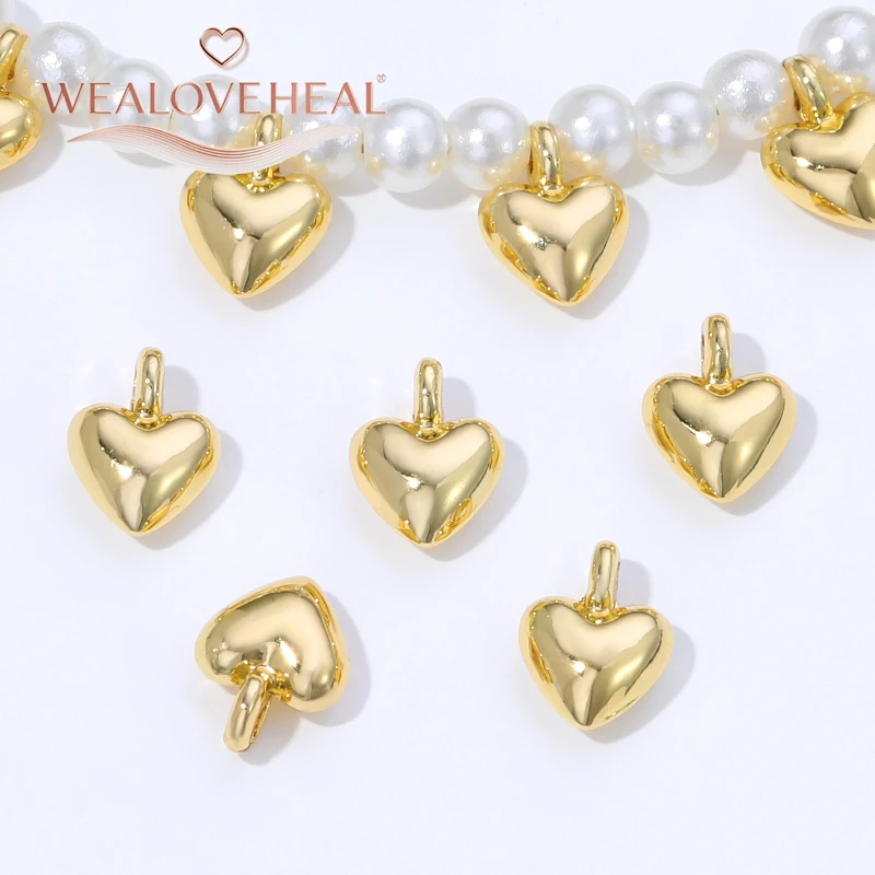 Novos Pingentes em Forma de Coração de Latão Banhado a Ouro 14K para DIY, Acessórios para Fazer Joias e Pulseiras