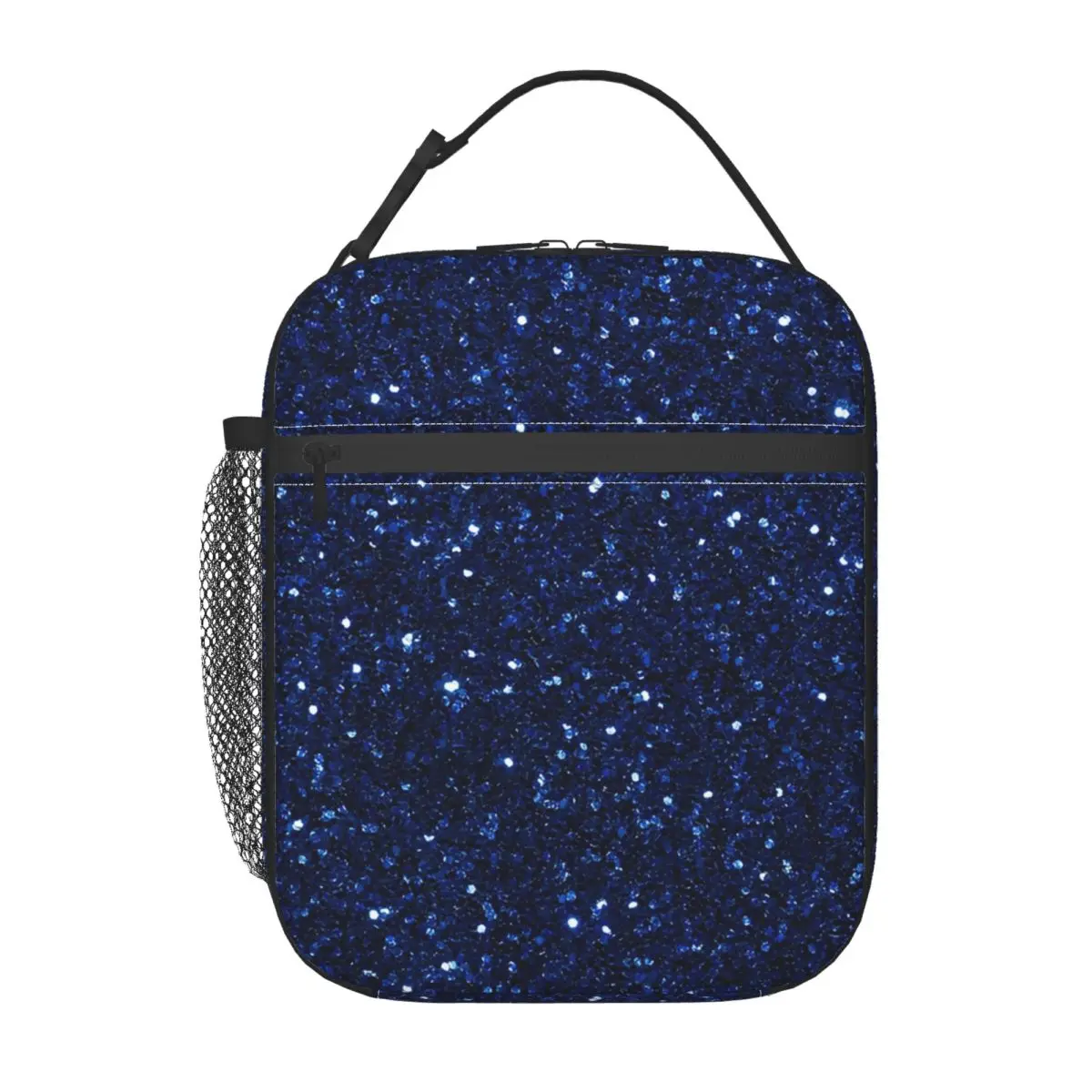 Navy Blue Glitter Sparkle Pattern Insulated Lunch Bag for Women Kids Portable Food Boxes Thermal Lunch Box Tote