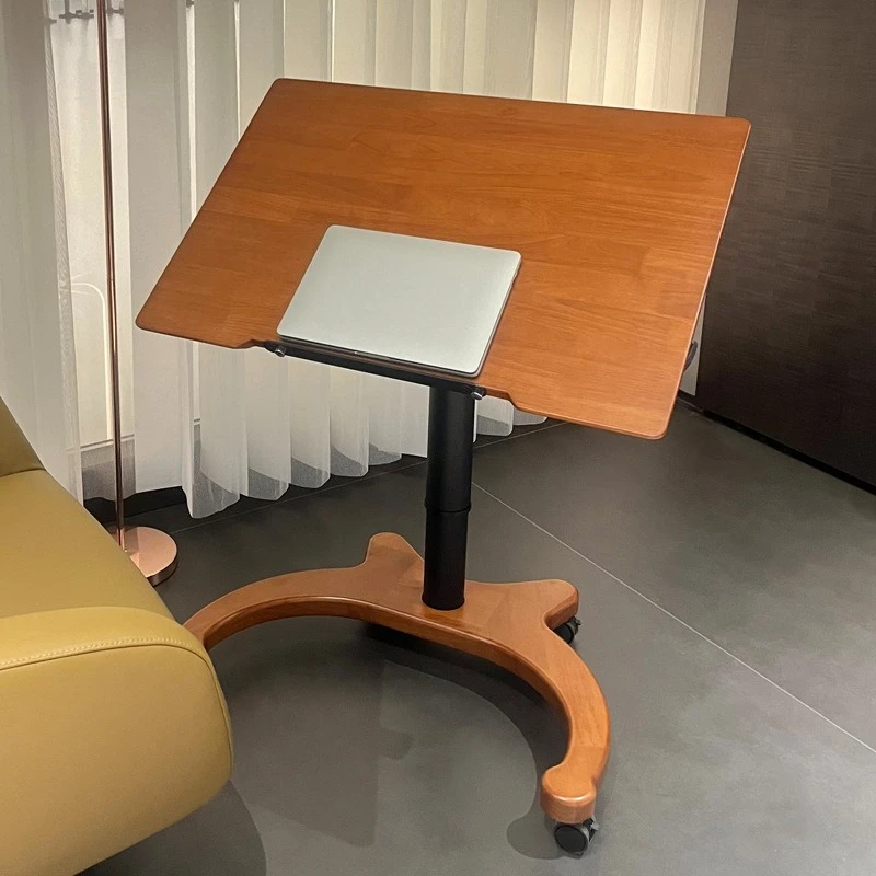 Lifting mobile foldable solid wood lifting table Home study office desk Sitting sofa Bedside computer table