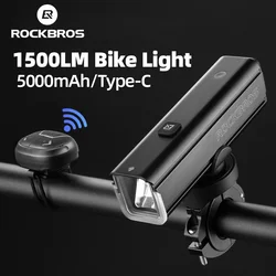 ROCKBROS Bicycle Light LED Lamp 1500 Lumens Remote Control Bike Front Light Cycling Intelligent Light Sensing Headlights RHL1500