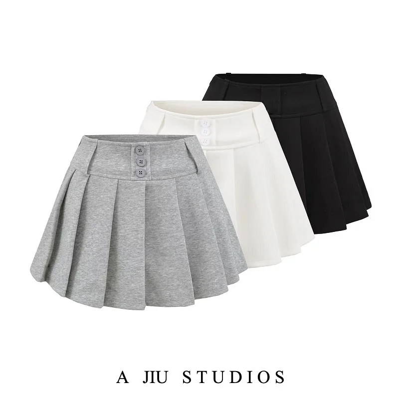 

American Sle Retro High Waist Slimming Pleated ort Skirt Women Early Autumn Versatile Anti-Light A-Line Skirt Spor...