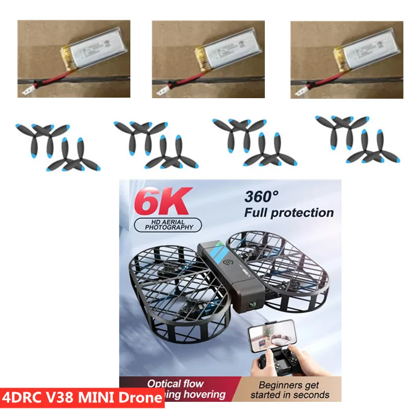 V38 Optical Flow Foldable MINI Remote Control RC Drone Quadcopter Spare Parts Accessories 3.7V 750Mah Battery Propeller USB