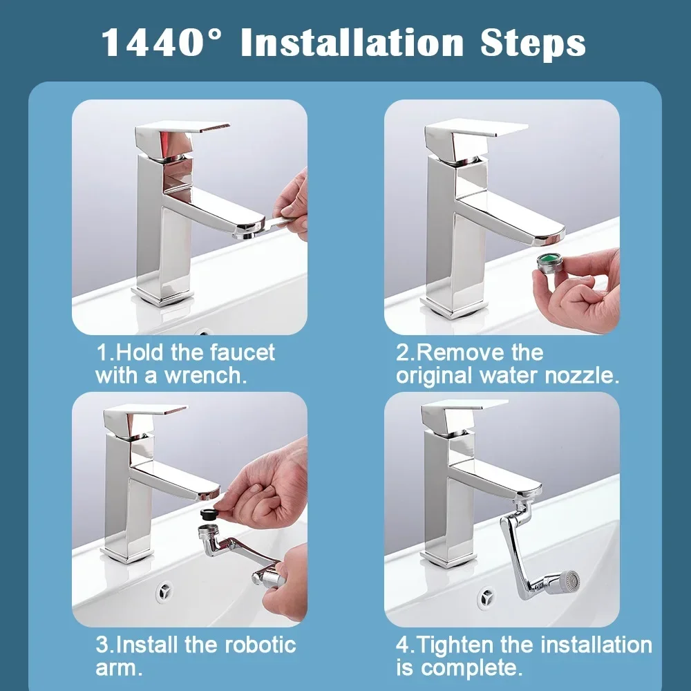 Water Tap Nozzle Universal 1080° Rotation Extender Faucet 1440° Splash Filter Kitchen Saving Water Sprayer Bathroom Accessories