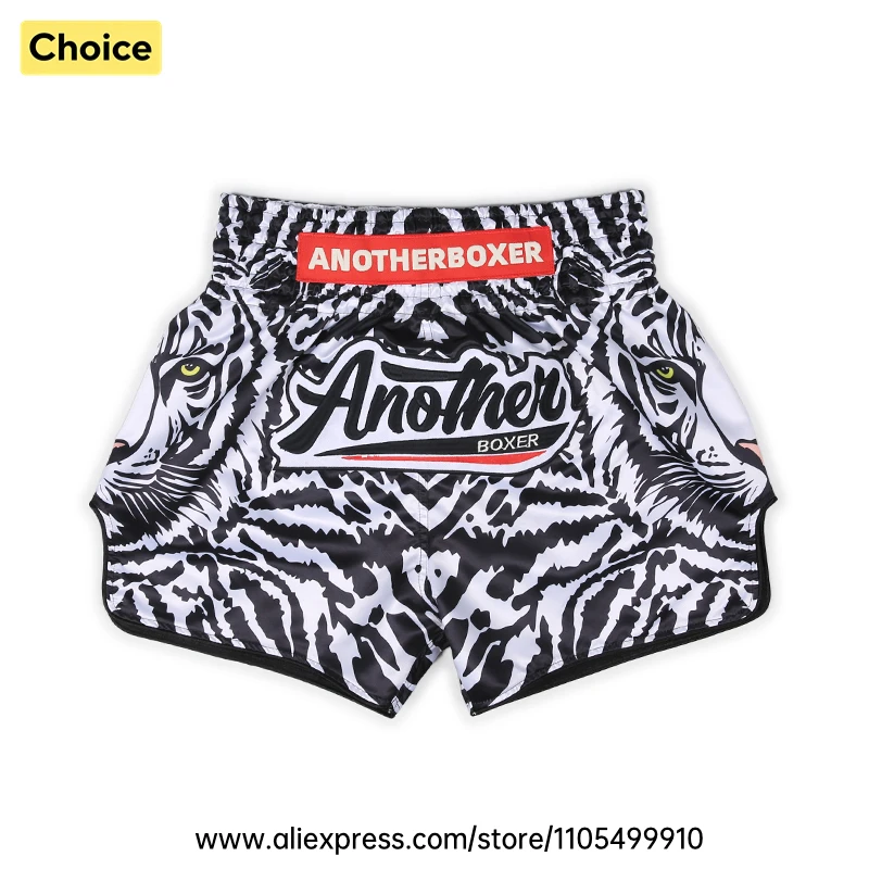 Tiger Print Muay Thai Shorts Satin Elastic High Waist Fight Trunks Lightweight Loose Athletic Shorts For Boxing Kickboxing MMA