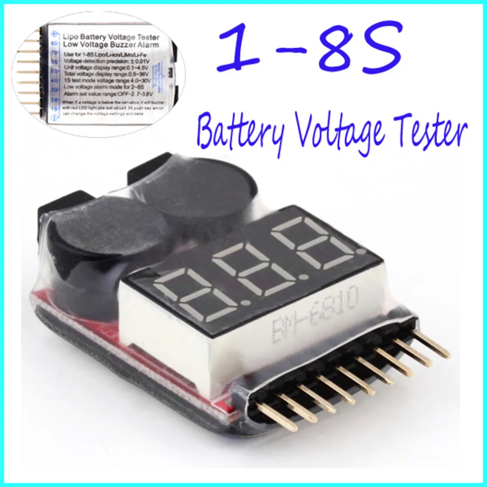 2 IN 1 1-8S Lipo/Li-ion/Fe Battery Voltage Tester Low Voltage Buzzer Alarm Checker For Vehicles & Remote Control Toys