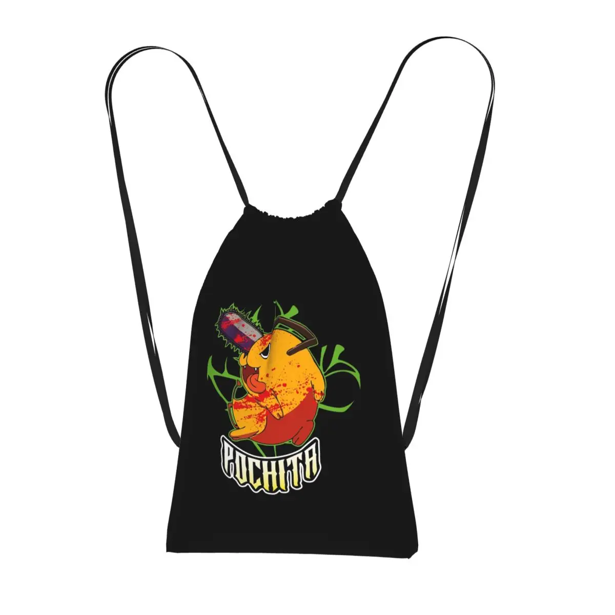 Pochita Ramen Chainsaw Man Anime Drawstring Backpack Sports Gym Bag Lightweight Foldable Storage Drawstring Bag for Men Women