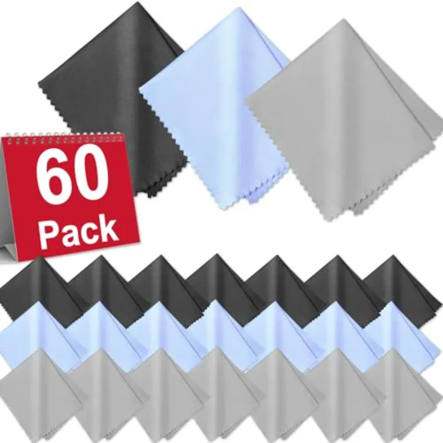 

60-Pack Microfiber Cleaning Cloths for Glasses, 6x7 Inch Premium Lens Cleaning Cloth for Screens, Cameras, Eyeglasses, Cell Pho