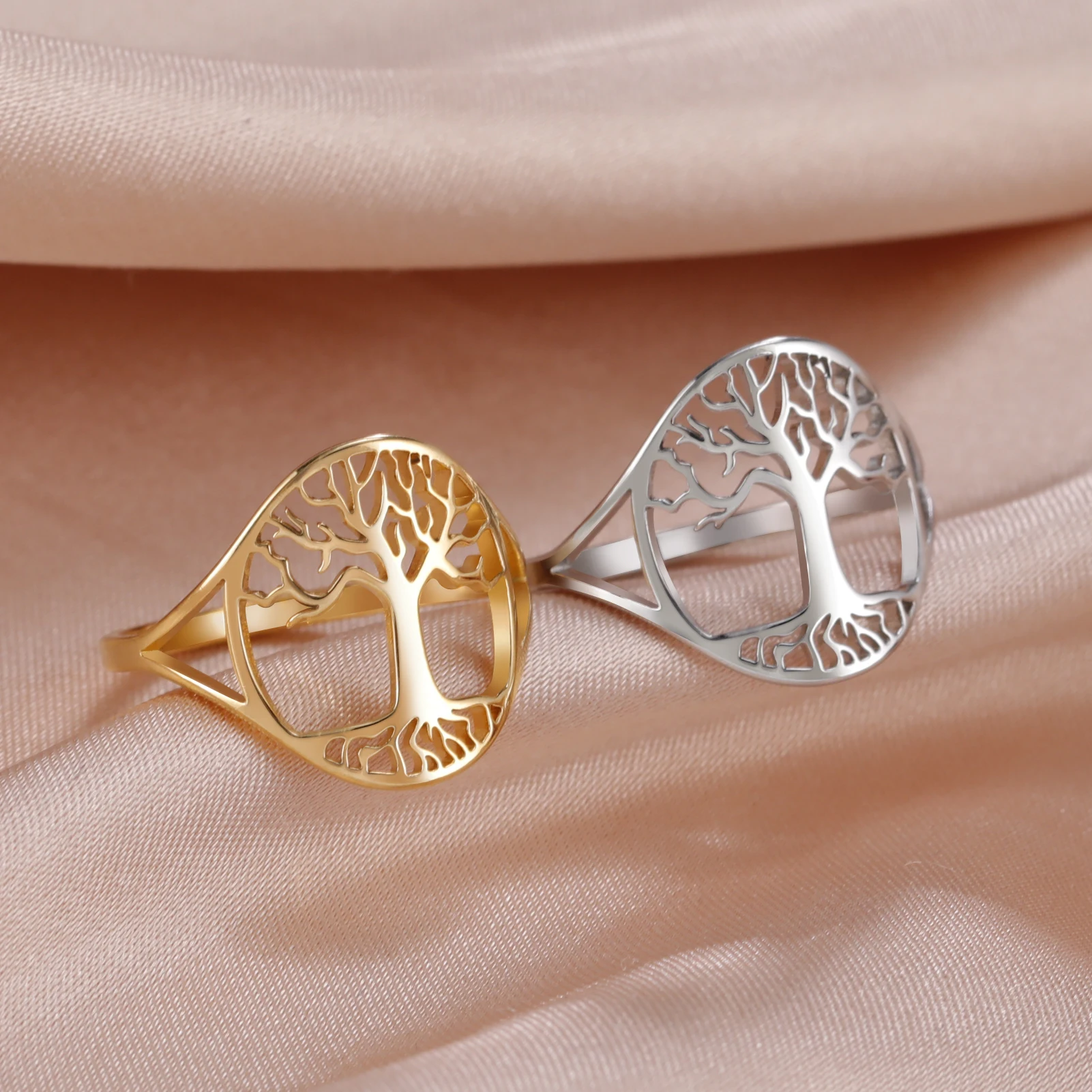 Cazador Tree of Life Ring for Women Men Stainless Steel Amulet Jewelry Gold Color Couple Rings Anniversary Birthday Gifts 2024