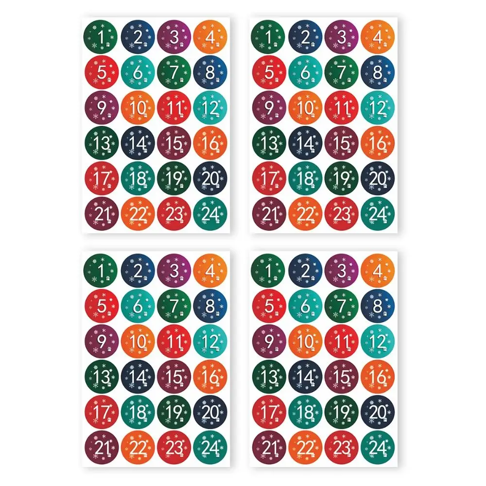 24pcs Per Sheet Self-Adhesive Christmas Packaging Labels Numbered Stickers Paper Material Advent Calendar Stickers