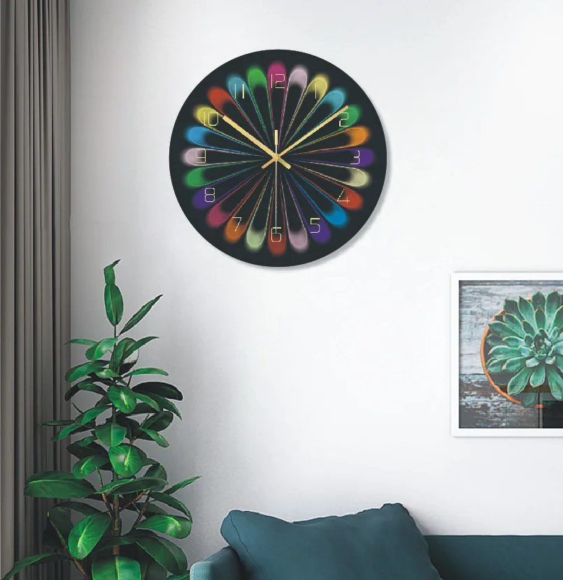 Supporto per orologio in vetro porcellanato blu e bianco con semplicità personalizzata e orologio da parete artistico colorato