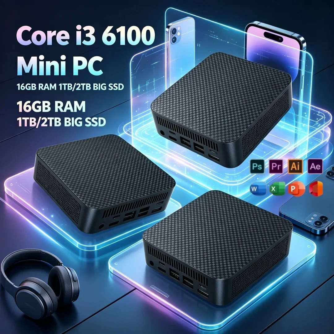 

Core I3 6100 2026 New Arrival Top Selling Portable Mini PC 16GB RAM 1TB 2TB Big SSD BT5.2 Gaming Company Office Computer