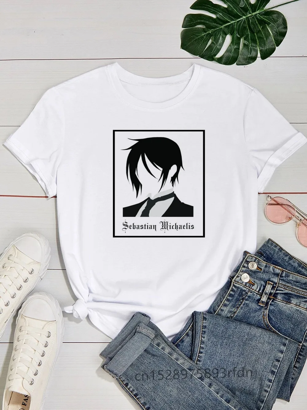 Black Butler Sebastian Ciel  Women Funny Print Ladies T-shirt Girl Y2K Basis O-collar White Shirt Short