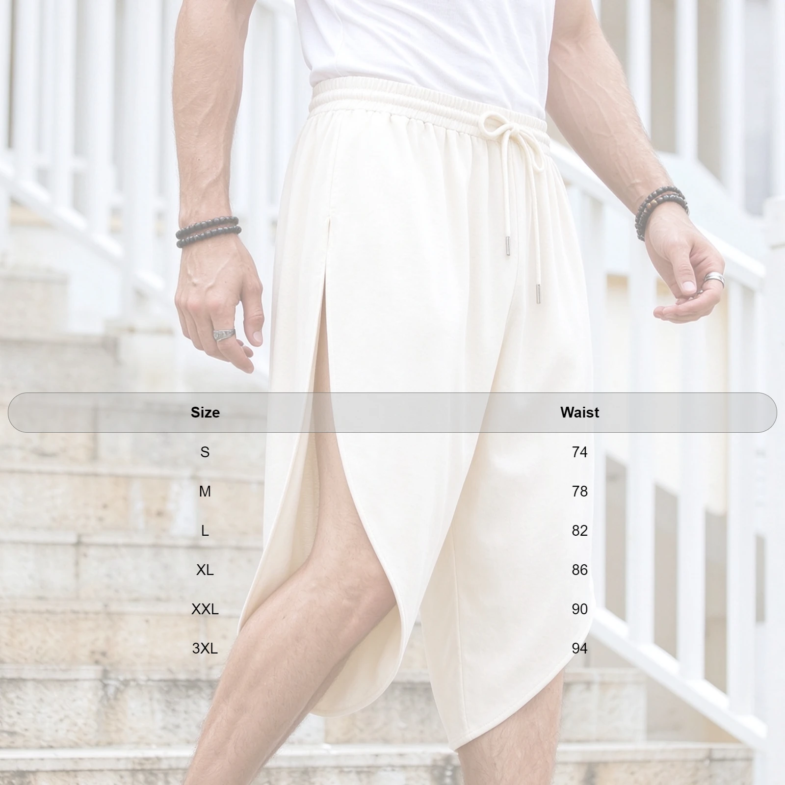 Men Chinese Kung Fu Practice Trousers Asymmetrical Sides Split Shorts Drawstring Elastic Waistband Shorts Workout Casual Pants