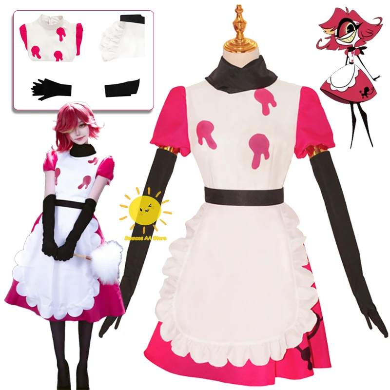 Anime Niffty Cosplay Hotel Hazbin Cosplay Costumes Niffty Red Dress Apron Niffty Halloween Carnival Party Cos Adult Women Girls