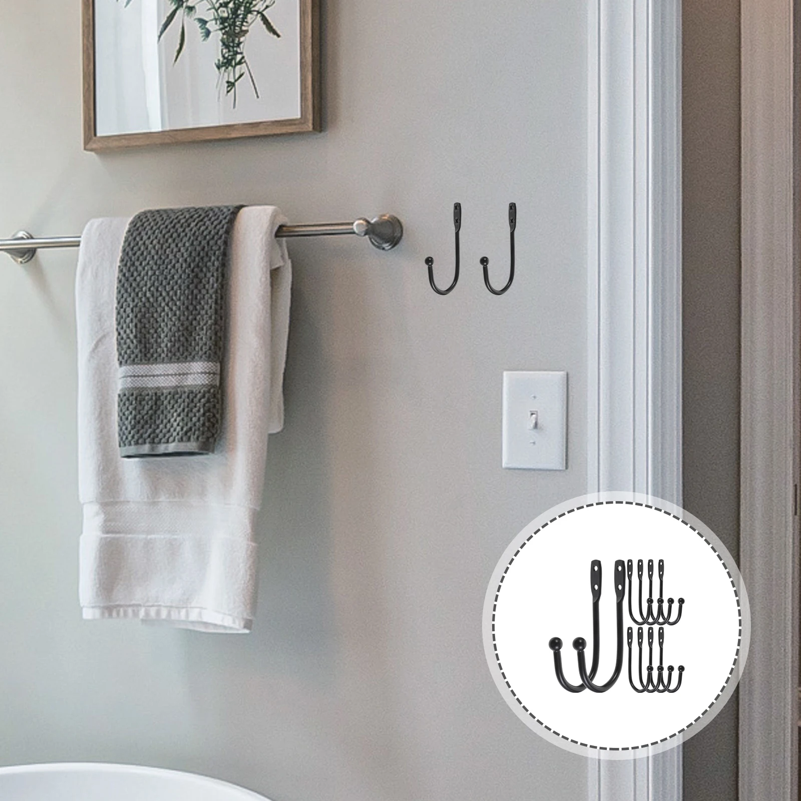 10 Pcs Fixed Curtain System Hooks Simple Retro Wall Mount Coat Rack Black Metal Storage Space Saver Durability Long Use Strong